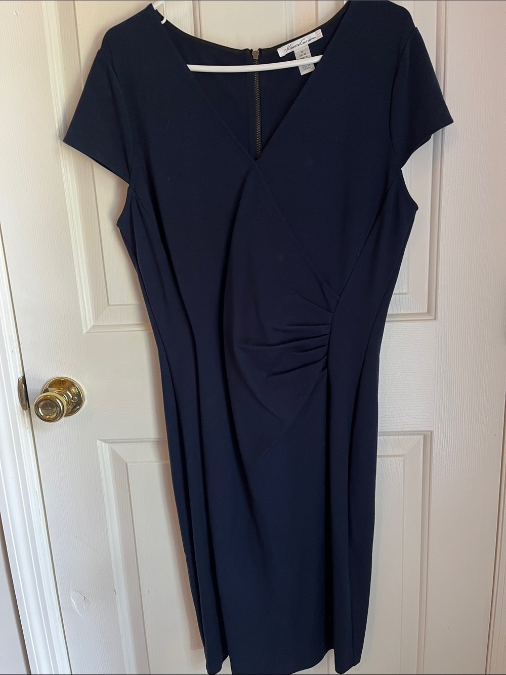 Kenneth Cole New York Navy Ruched Midi Dress